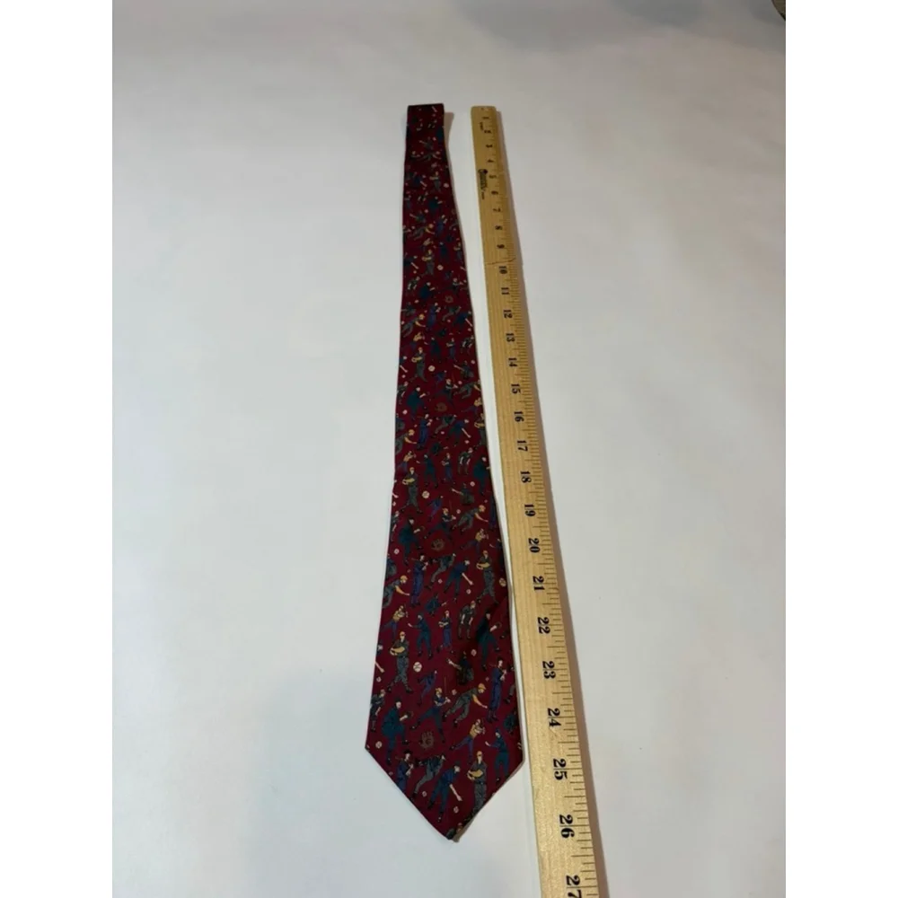 Christian Dior Silk Tie Baseball Print Burgundy Novelty Mens Necktie